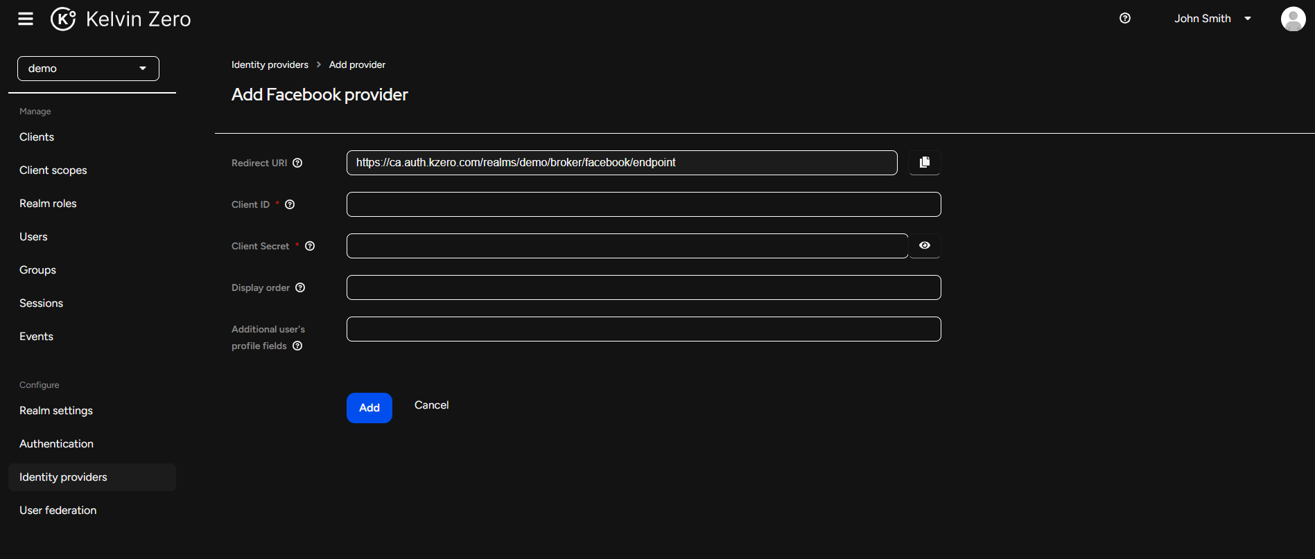 Add Facebook Identity Provider
