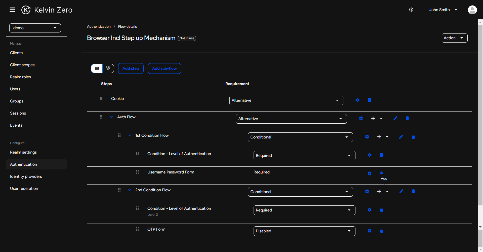 Authentication step up flow