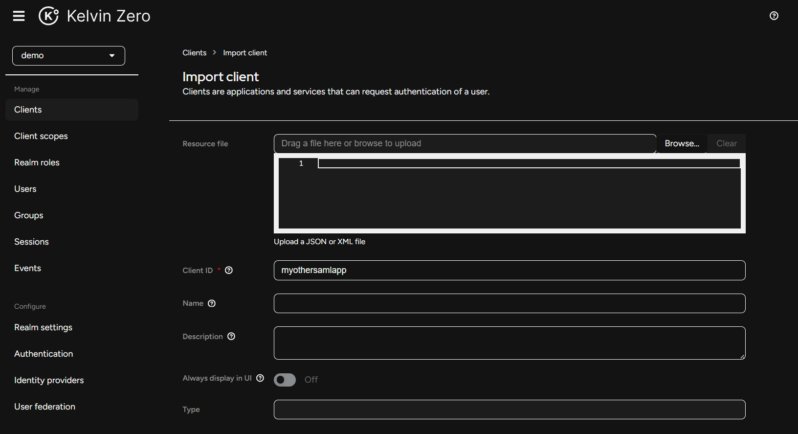 Import SAML client