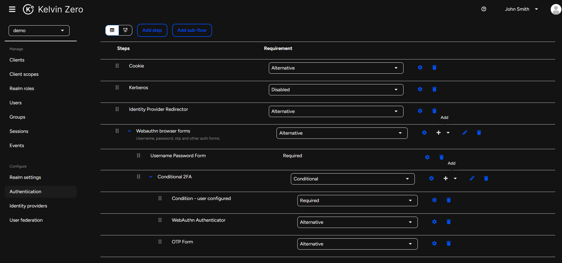 WebAuthn browser flow conditional with OTP