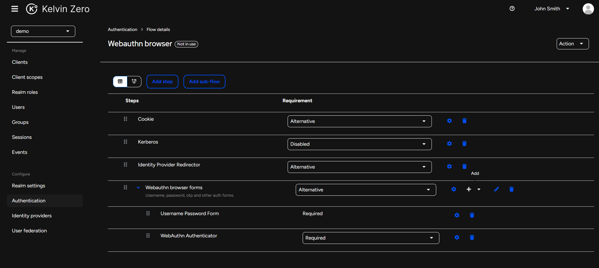 Webauthn browser flow required